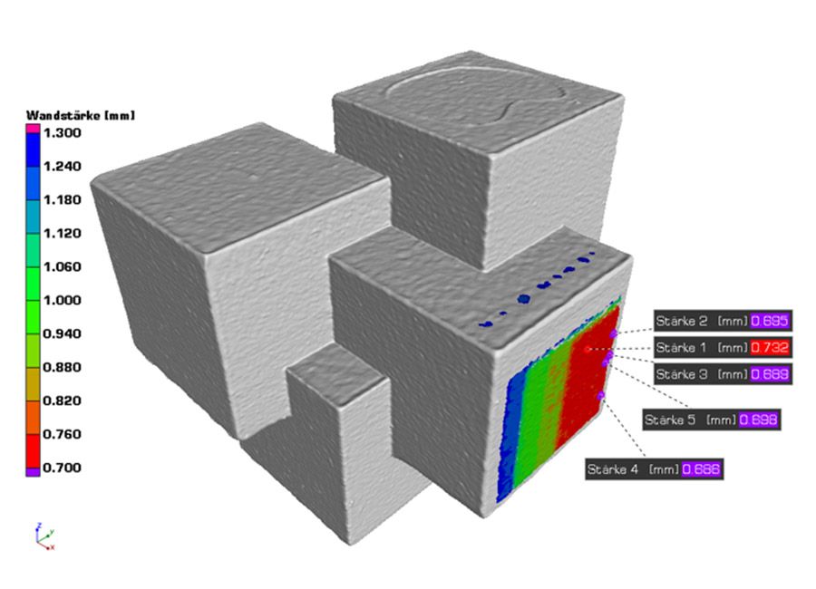 Wall thickness analysis with color-coded deviation
